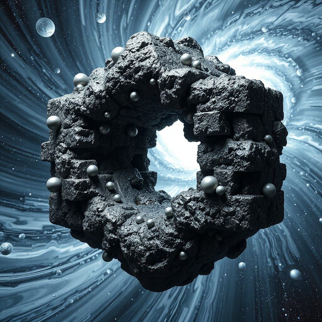 Cosmic Wormhole Sculpture in Dark Stone with Fractal Pattern