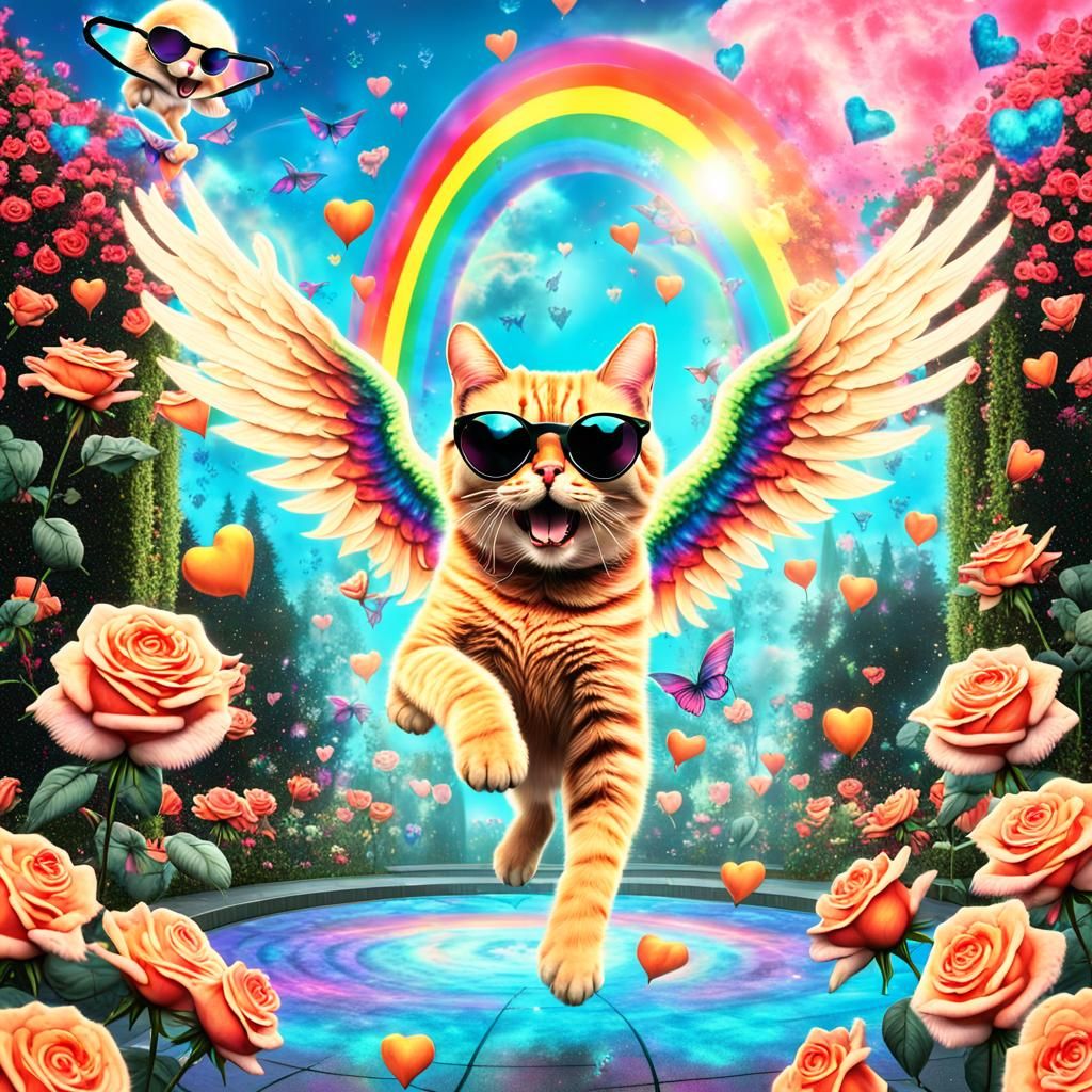 Winged Cat in Mystical Garden: Splash Art