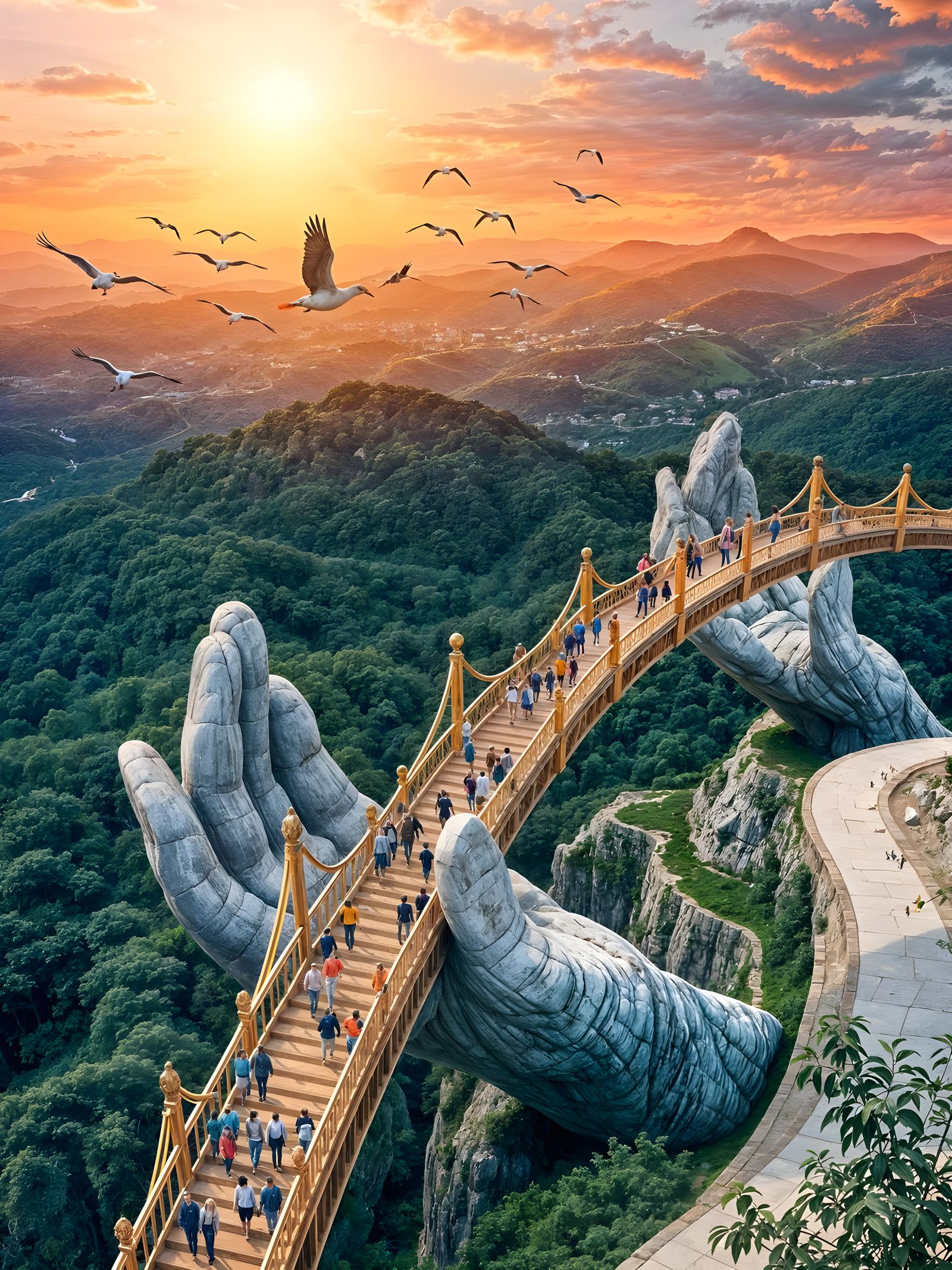 Majestic Bridge Amidst a Sunset Landscape