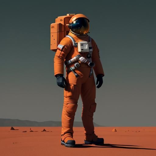 Astronaut in Monochromatic Orange Science Fiction Landscape