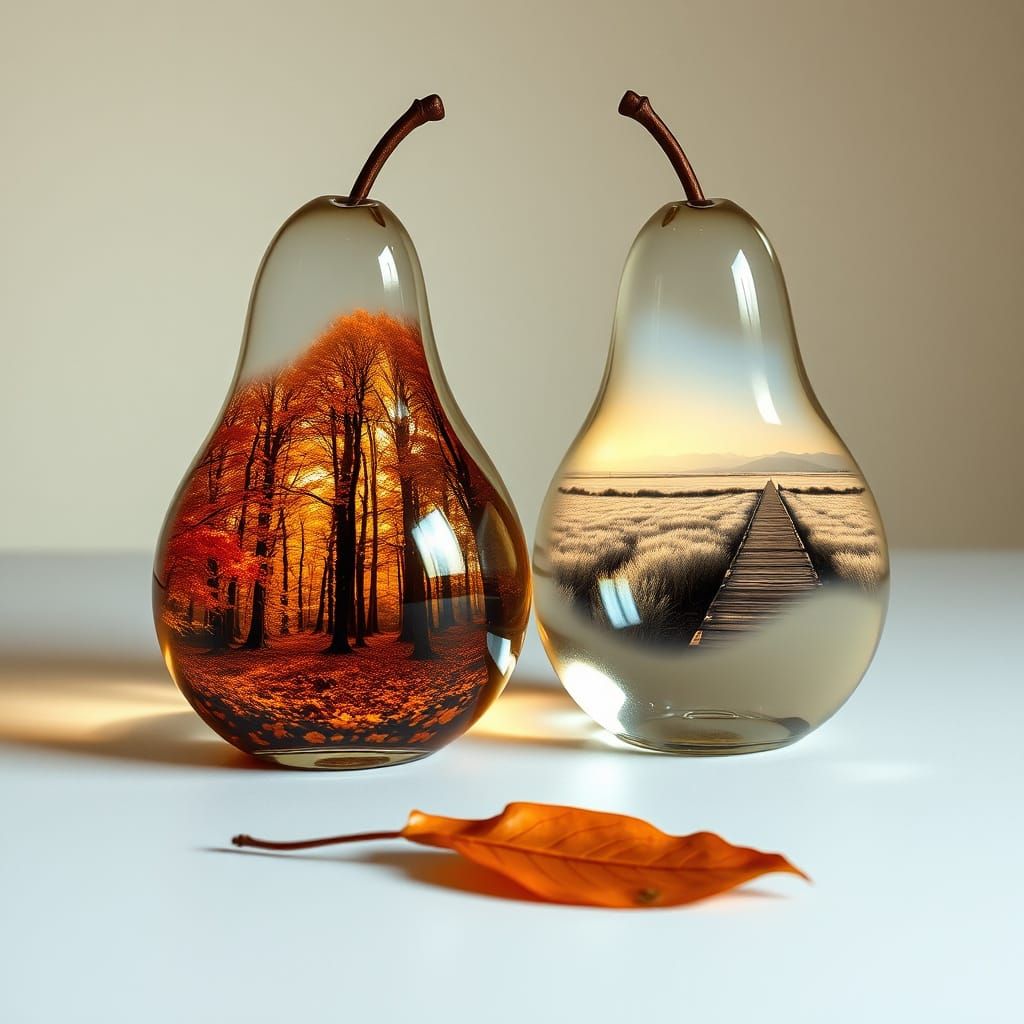 Glass Pears: Autumn Forest and Japanese Marshland