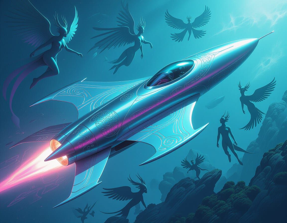 Hyper Futuristic Flying Dart with Art Nouveau Lines