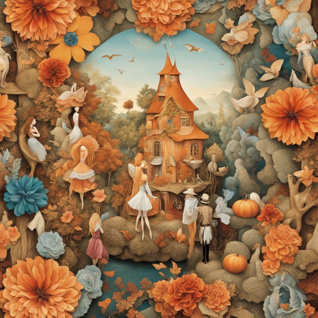 Surreal Garden Party in Style of Klimt and Bosch