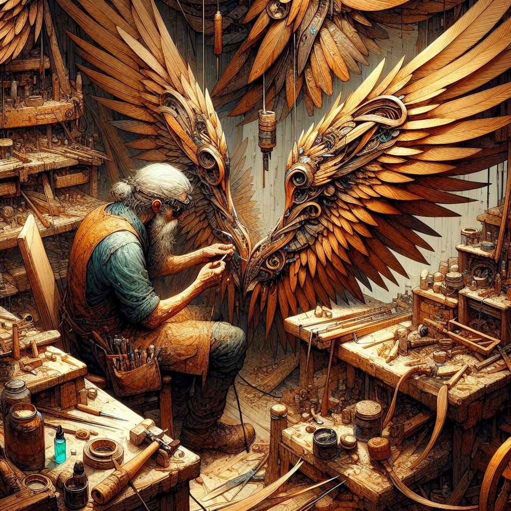 A Diligent Tinkerer Crafts Elaborate Wooden Wings in a Tradi...