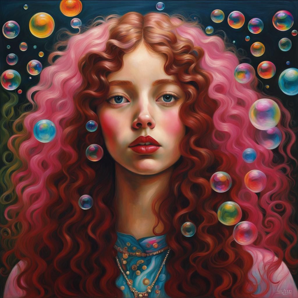 Psychedelic Portrait of Girl with Burgundy Hair