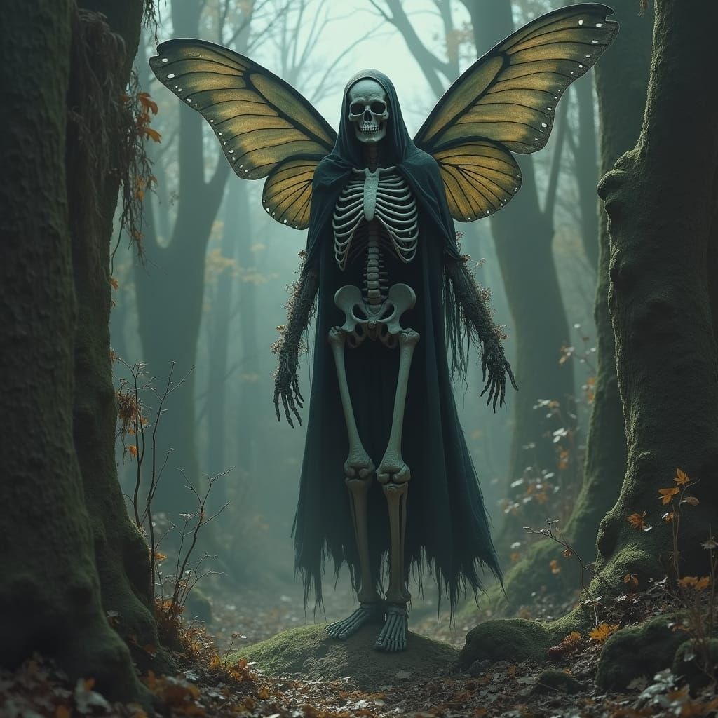 Detailed Skeleton Fairy in Sinister Macabre Scenery