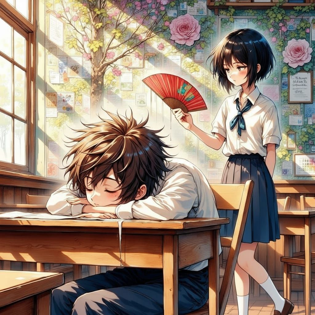 80s Anime Student Sleeps in Class While Teacher Stands Annoy...