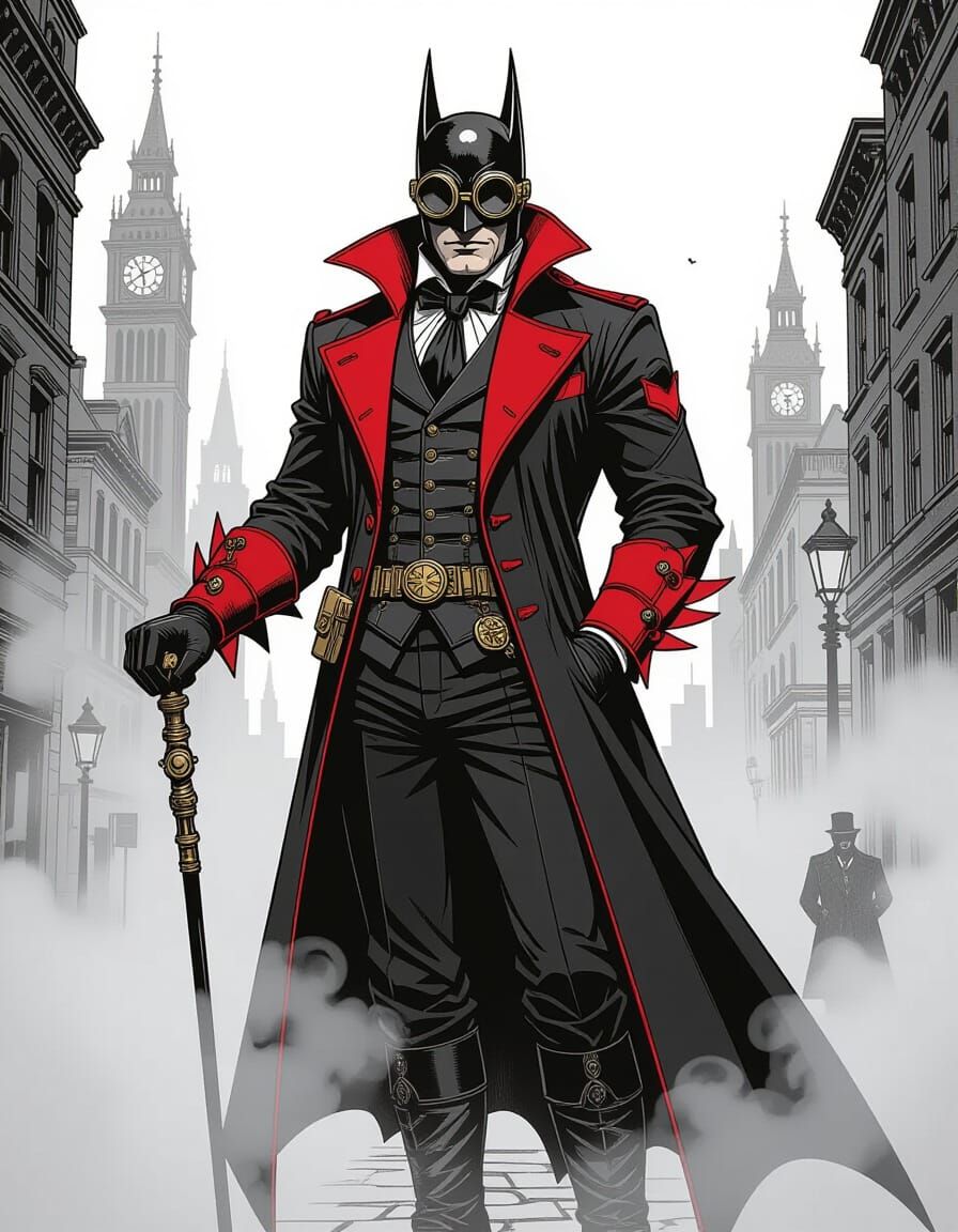 Steampunk Batman in Victorian Gotham, Pen and Ink Style