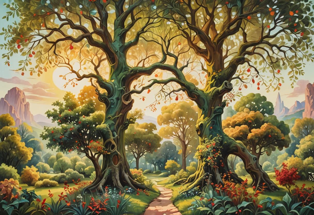 Eden's Trees: An Oil Painting Inspired by Bosch