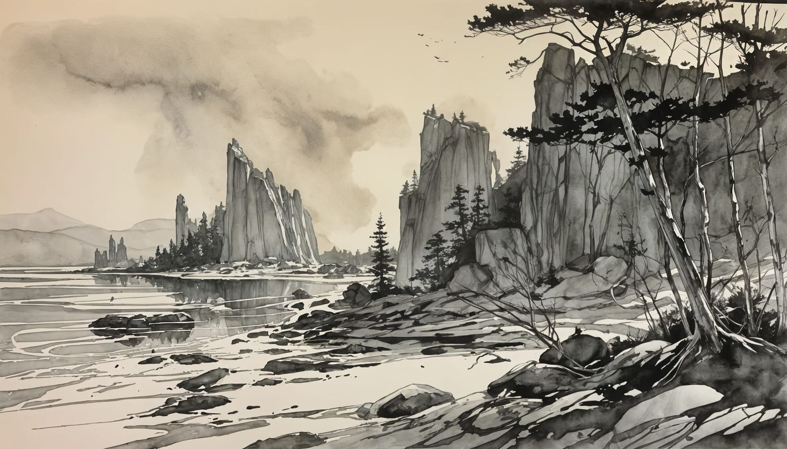 Dramatic Ink Wash Catastrophe Painting
