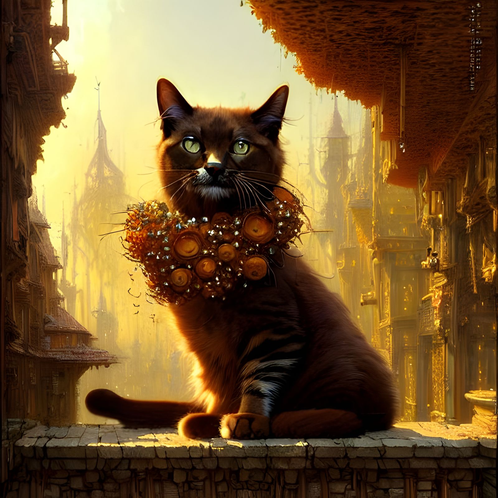 Honey Cat Portrait in Detailed Matte Painting Style