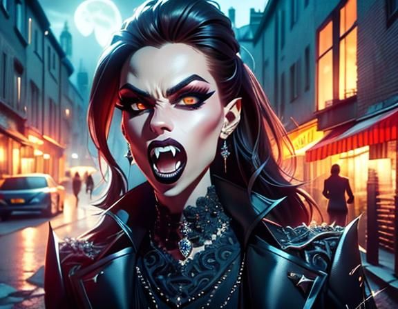 Fierce Modern Vampire Portrait in Hyperrealism