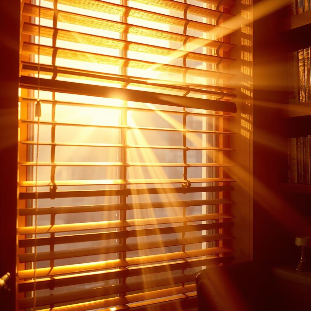 Warm Golden Light Radiates Through Wooden Blind