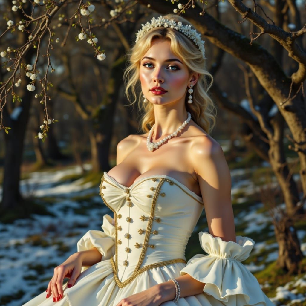 Elegant Lady in 1623 Fashion with Vibrant Colors