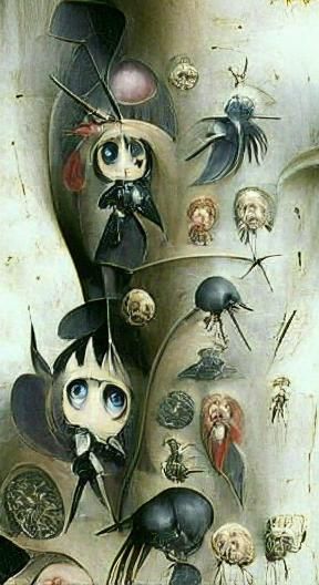 Victorian Goth Cartoon Scene with Magical Girl