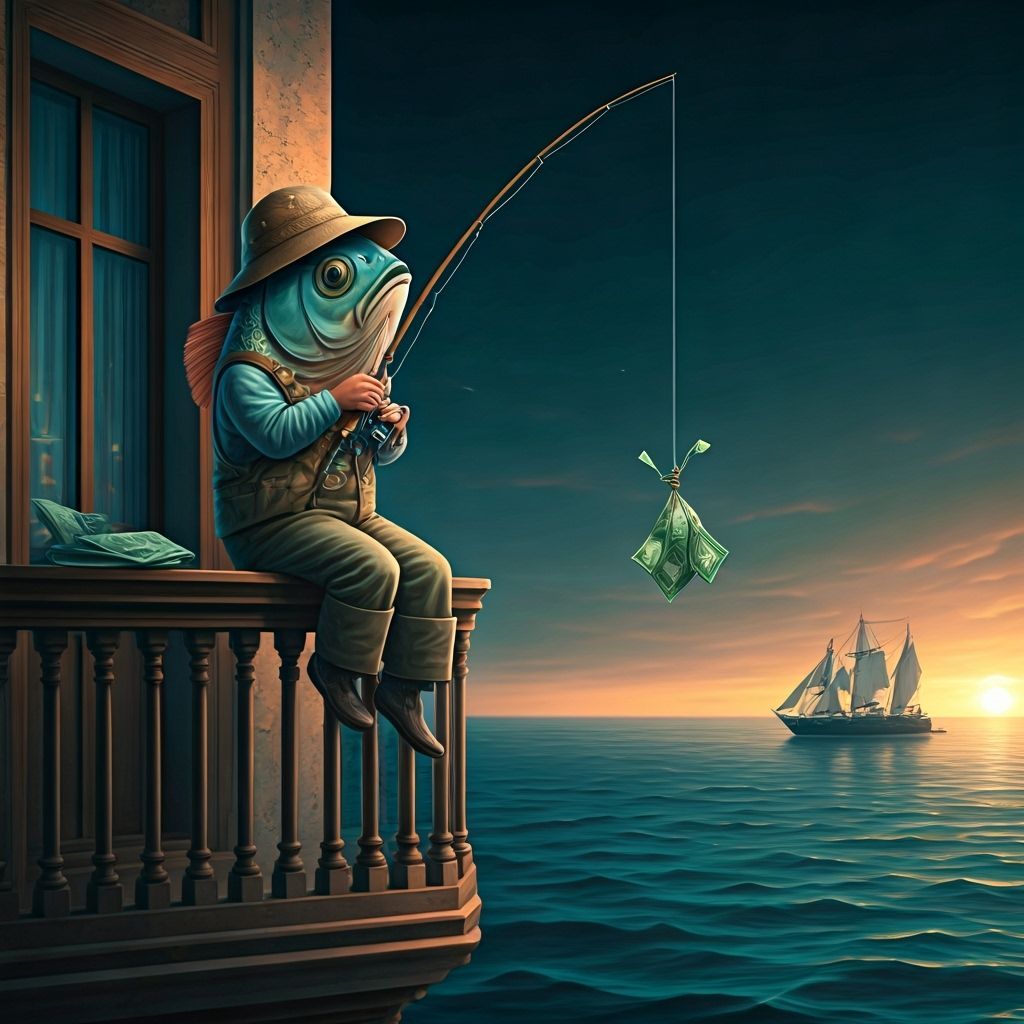 Anamorphic Fish Catches Money on Balcony