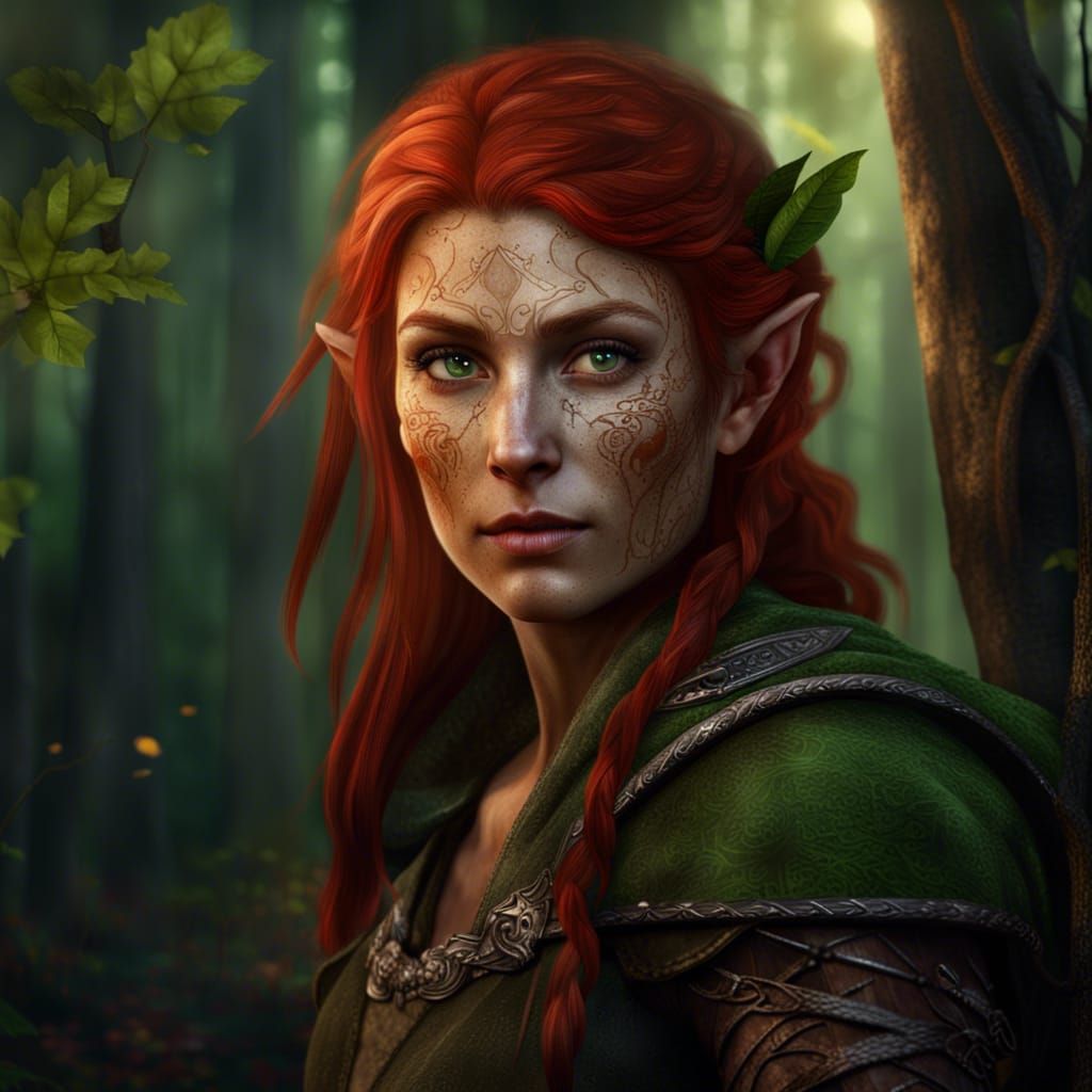 Half-Elf Ranger in Woodland, Fantasy Concept Art