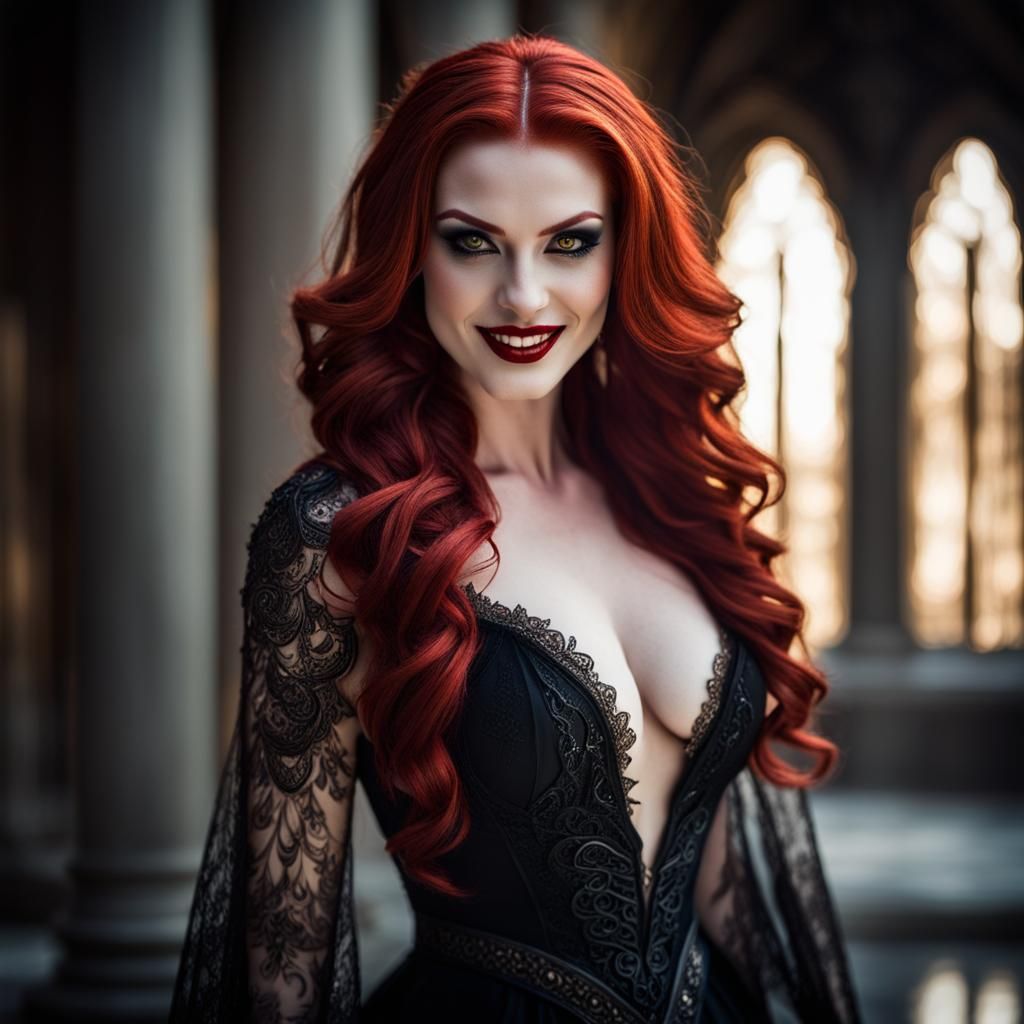 Beautiful Vampiress Queen with Red Hair, Professional Photog...