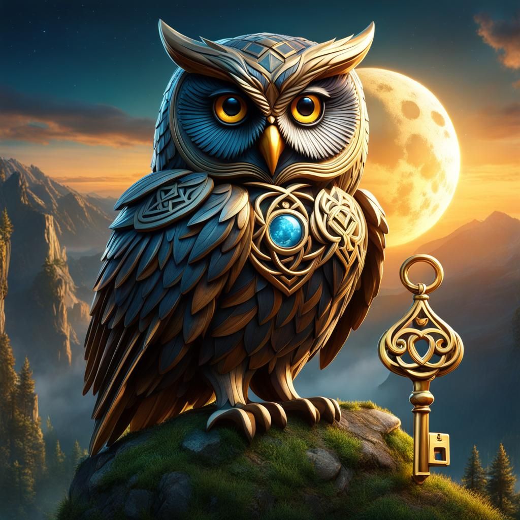 Owl Holding Key in Triquetra Style