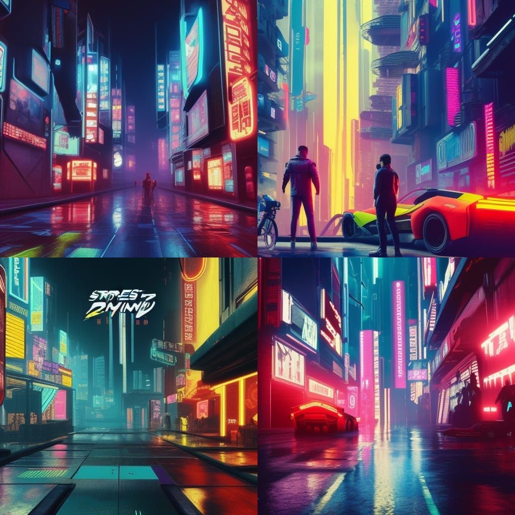 Cyberpunk City Street at Night in the Rain