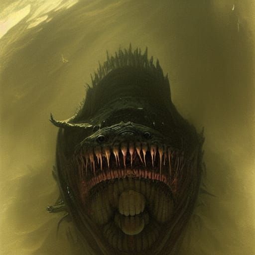 Creepy Deep Sea Horror Creature in Gustave Doré Style