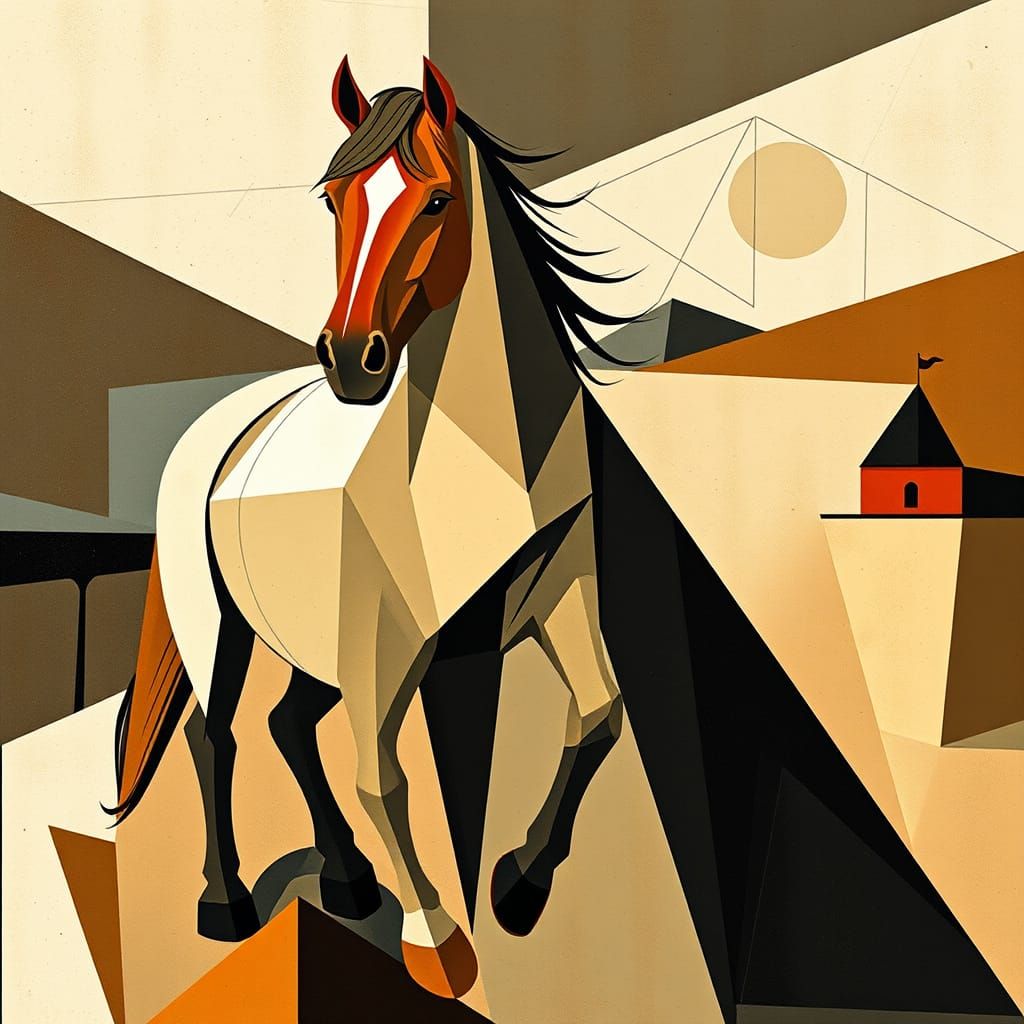 Cubist Horse Farm Abstract Art