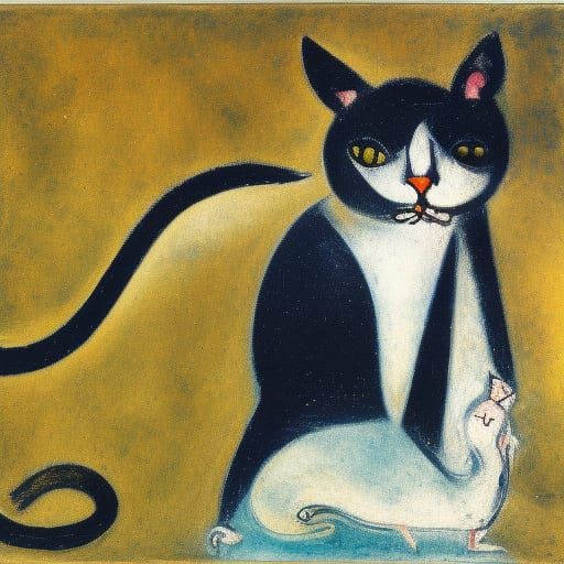Cat and Mouse Inspired by Kokoschka and Chagall
