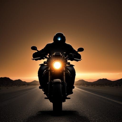 Desert Biker on Highway in Gritty Digital Art