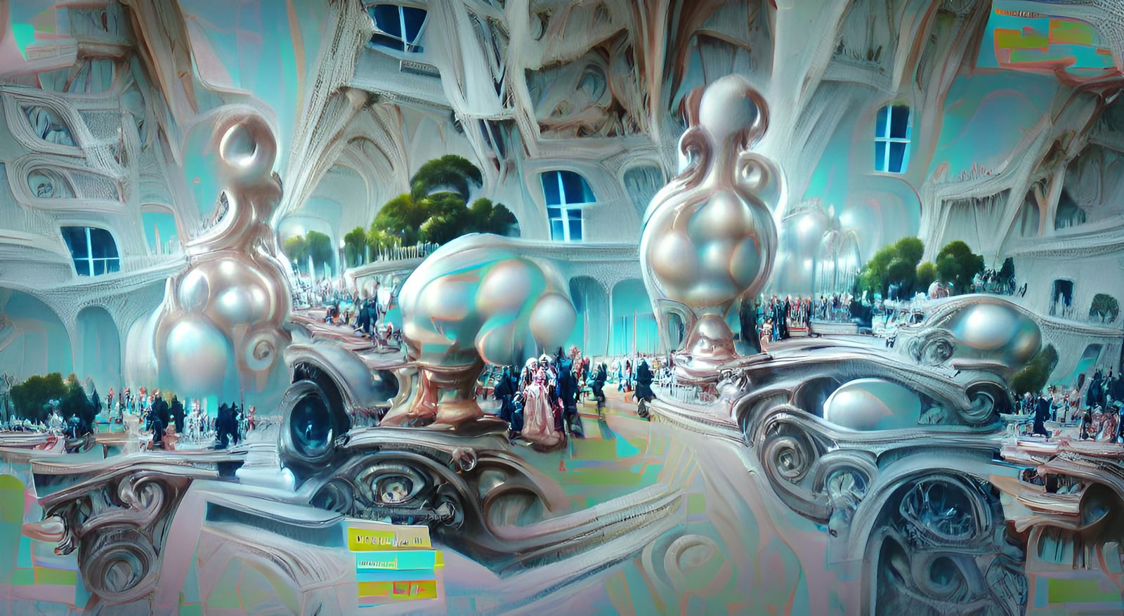 Surreal Geometric Landscape in Art Nouveau Rococo Style