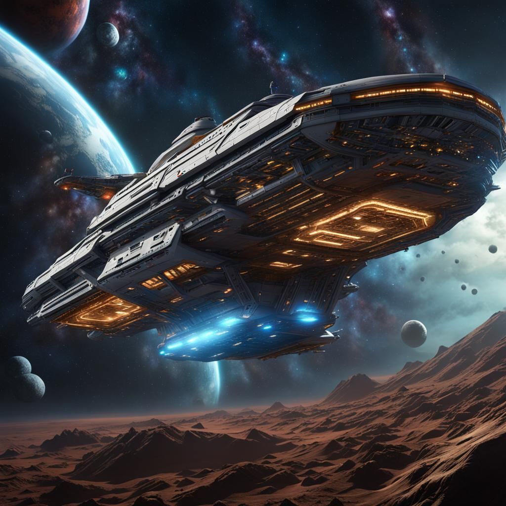 Star Trek Cruise Ship in Space: Detailed Matte Painting