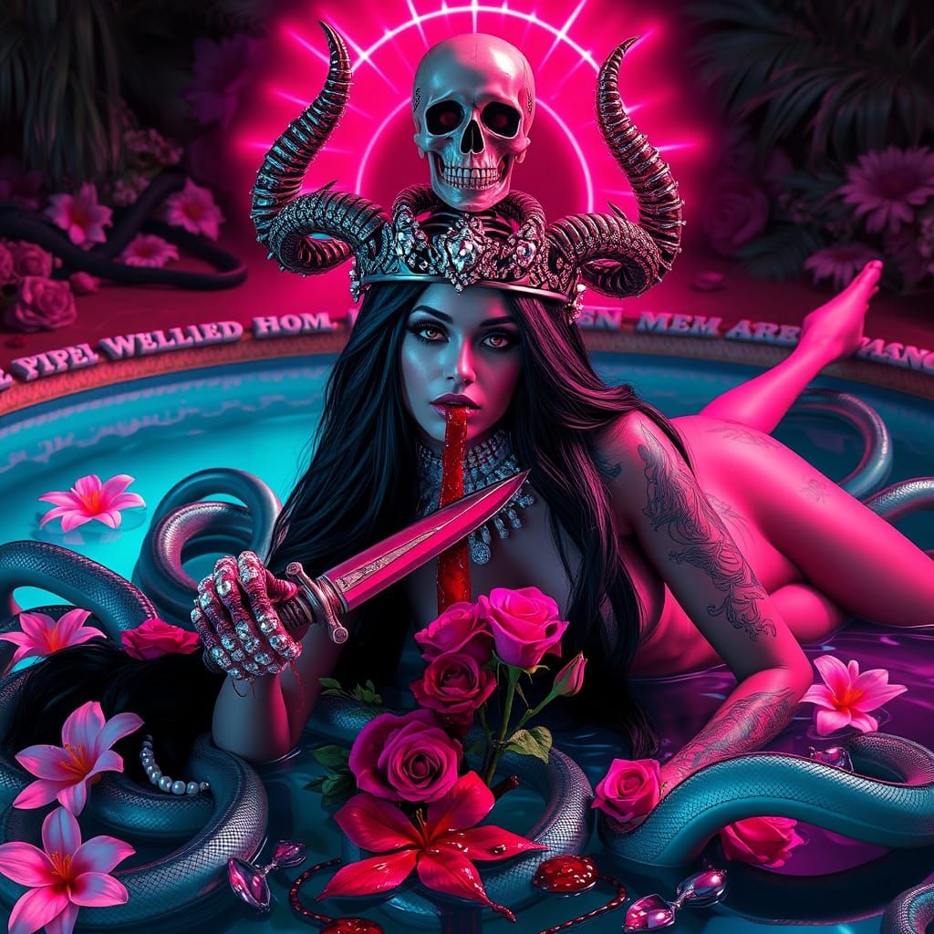Voodoo Goddess with Diamonds and Bloody Roses