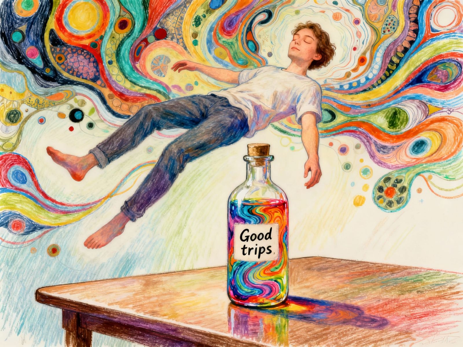 Surreal Psychedelic Vision of a Floating Figure