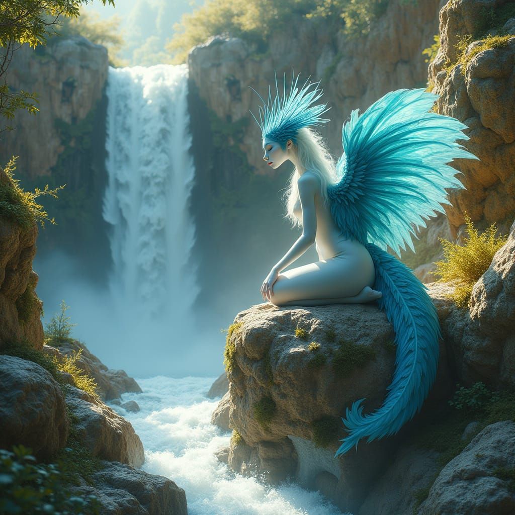 Surreal Goddess Sits Serenely Amidst Hypalai Cascade in Natu...