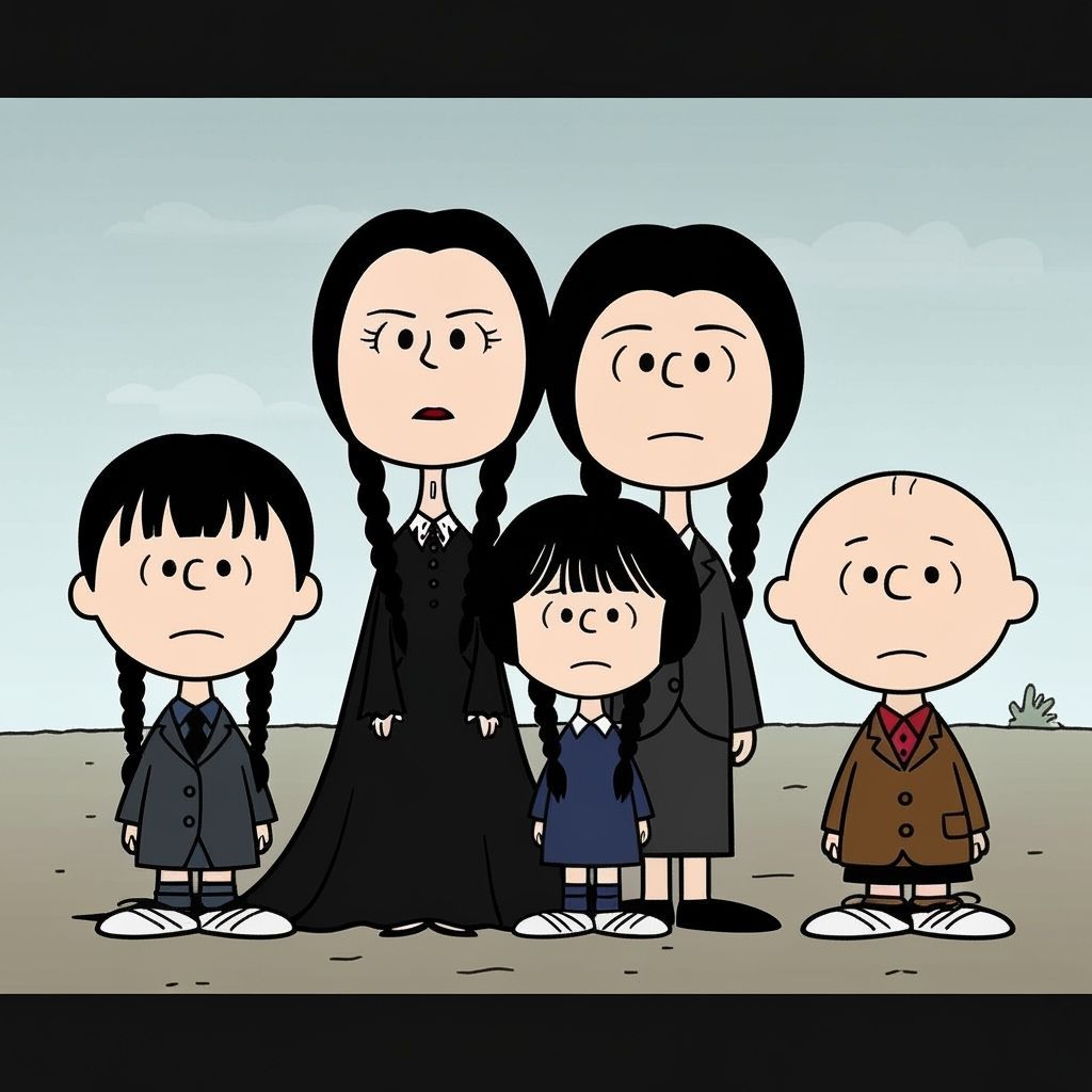Addams Family Characters in Peanuts Style