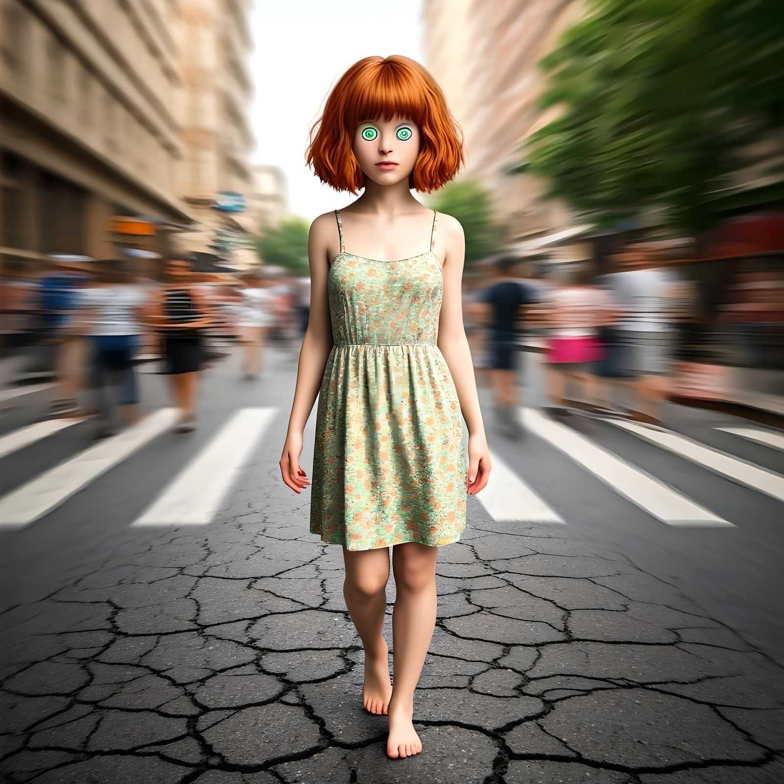 Hypnotized Redhead Walks Barefoot in Public