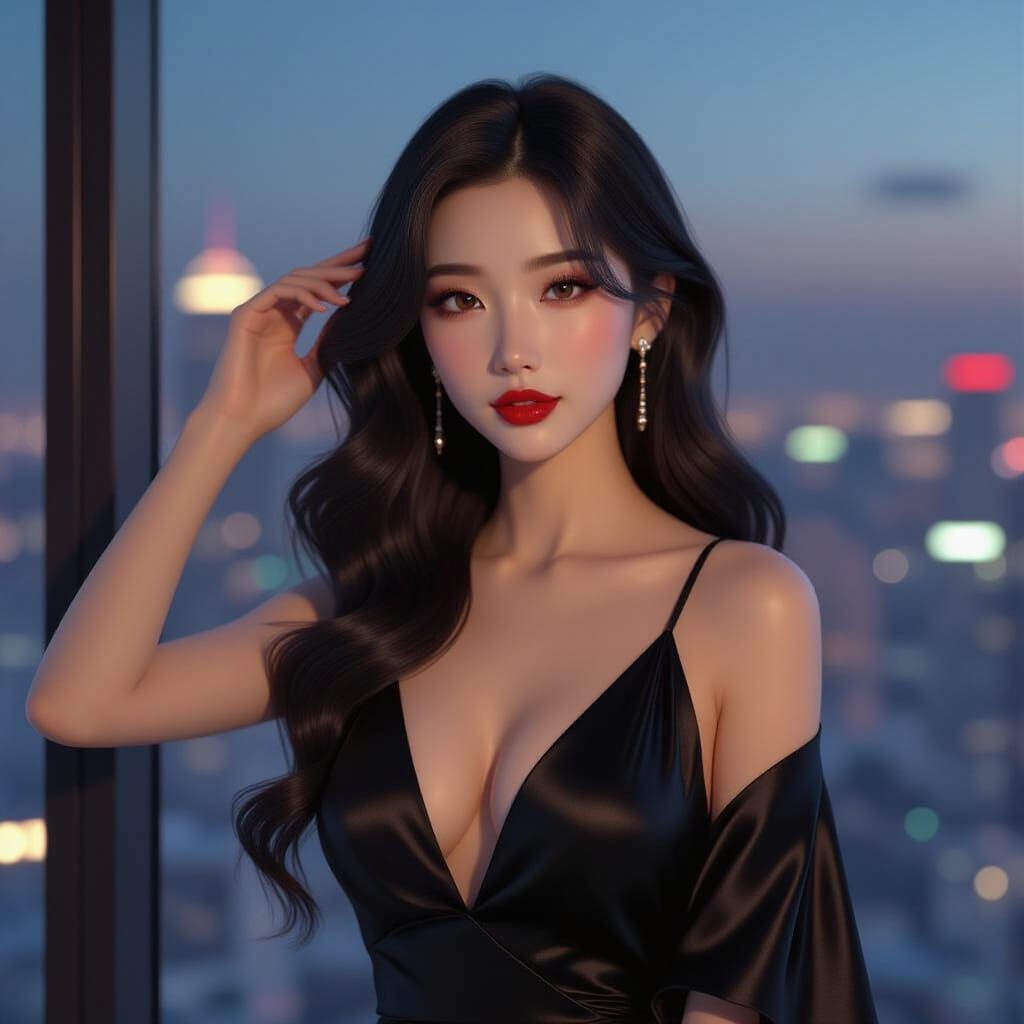 Sensual East Asian Woman in Anime Style