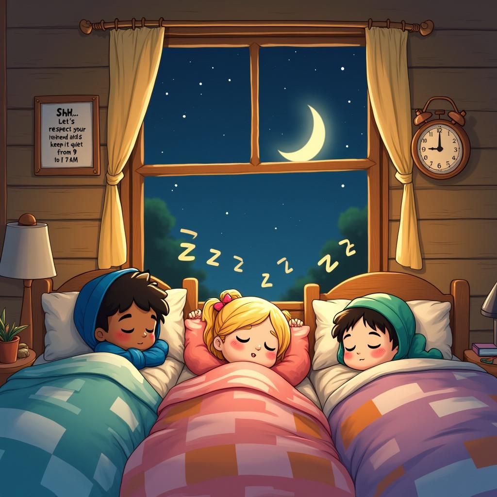 Cozy Cabin Scene with Sleeping Chibi Teens