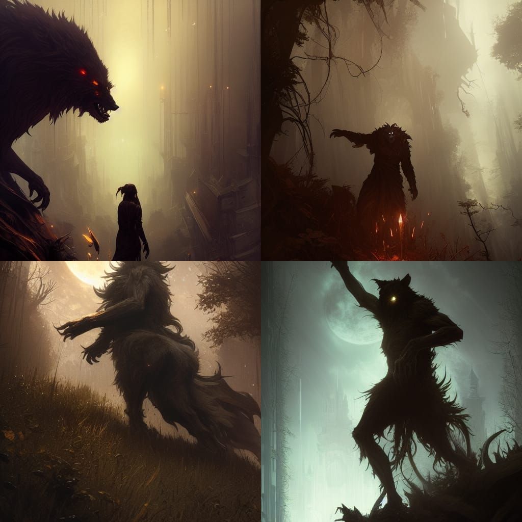 Hyperdetailed Werewolf in Dark Fantasy Style