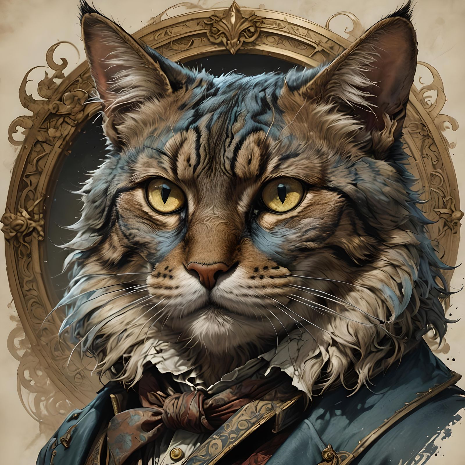 Victorian Tomcat Portrait in Golden Age Illustration Style