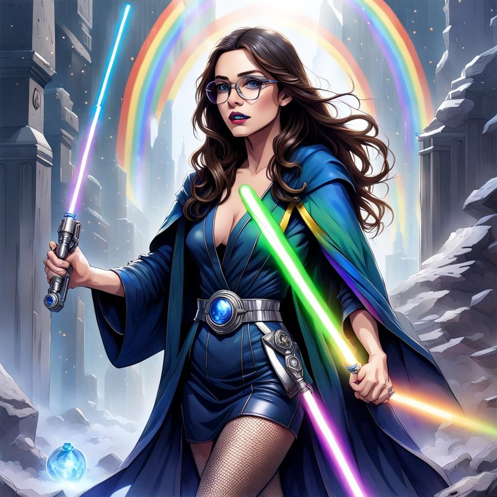 Steampunk Jedi Knight with Rainbow Lightsaber
