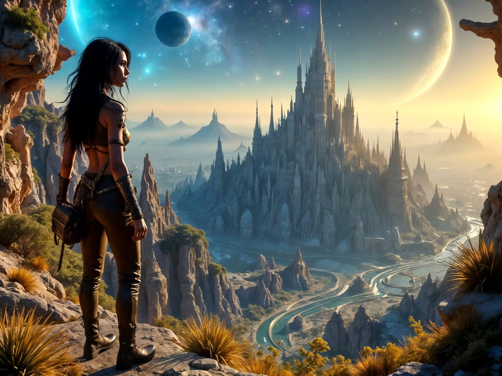 Alien Explorer at City Ruins in Art Nouveau Punk