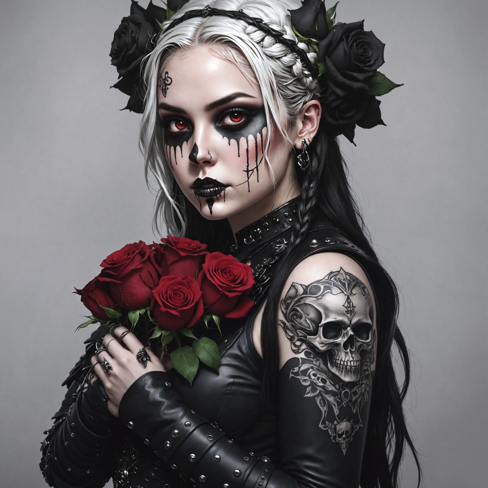 Fierce Girl Warrior Queen with Roses and Skulls