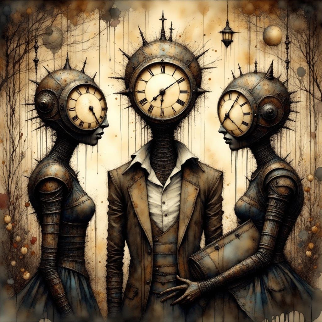 Clockwork City Silhouettes with Clock Heads