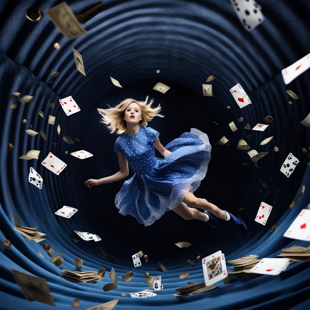 Girl Falling Through Surreal Victorian Tunnel