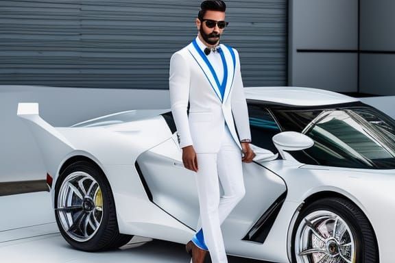 Handsome Man in Cyan-Highlighted White Suit