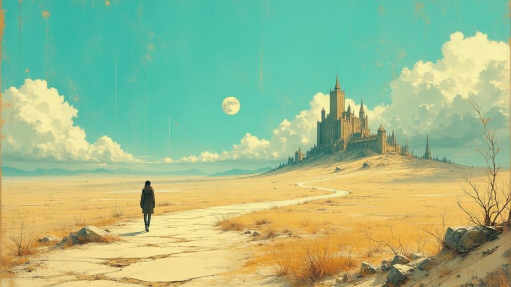 Barren Desert Castle in Atmospheric Sci-Fi Style