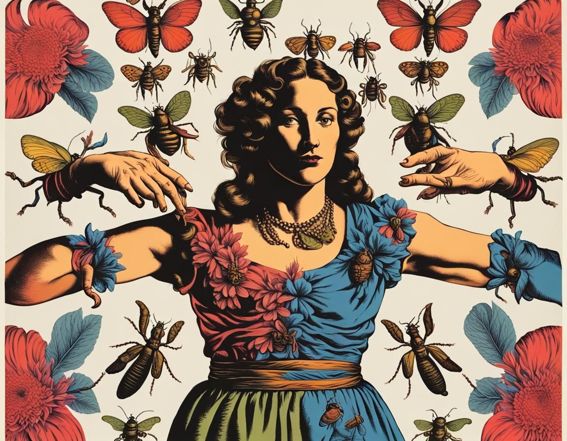 Maria Sibylla Merian Screenprint with Psychedelic Pop Art