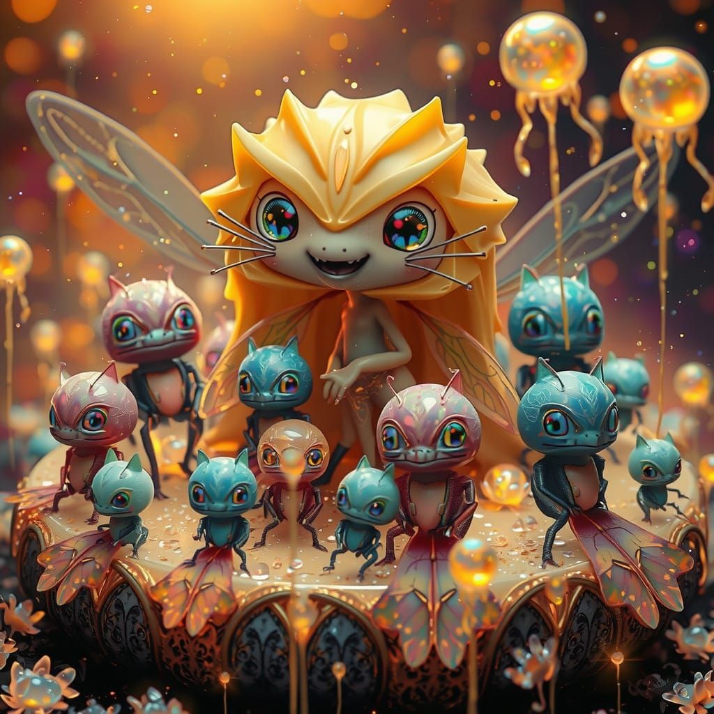 Ethereal Firefly Knight in a Whirlwind of Iridescent Light