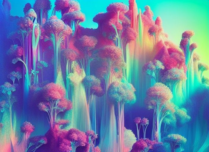 Rainbow Crystal Castle in Paradise: Digital Illustration