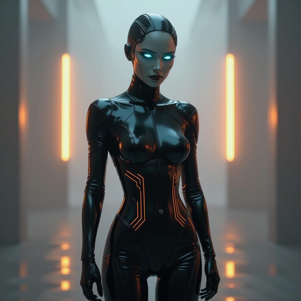 Humanoid AI Figure in Cyberpunk Style